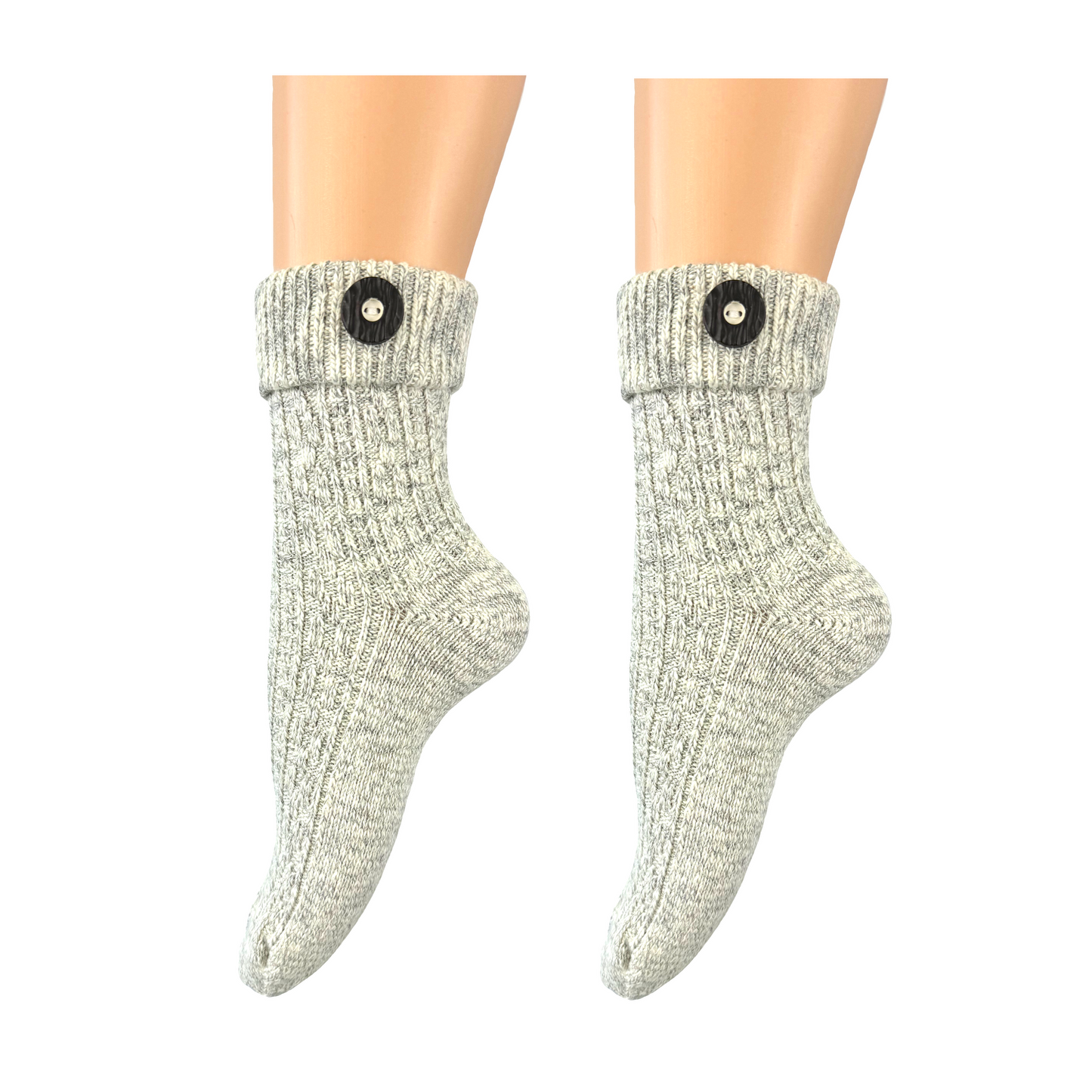 Damen und Herren Trachtensocken im modernen Landhaus-Stil mit Hirschhornknopf– handgekettelte Naht – (grau)