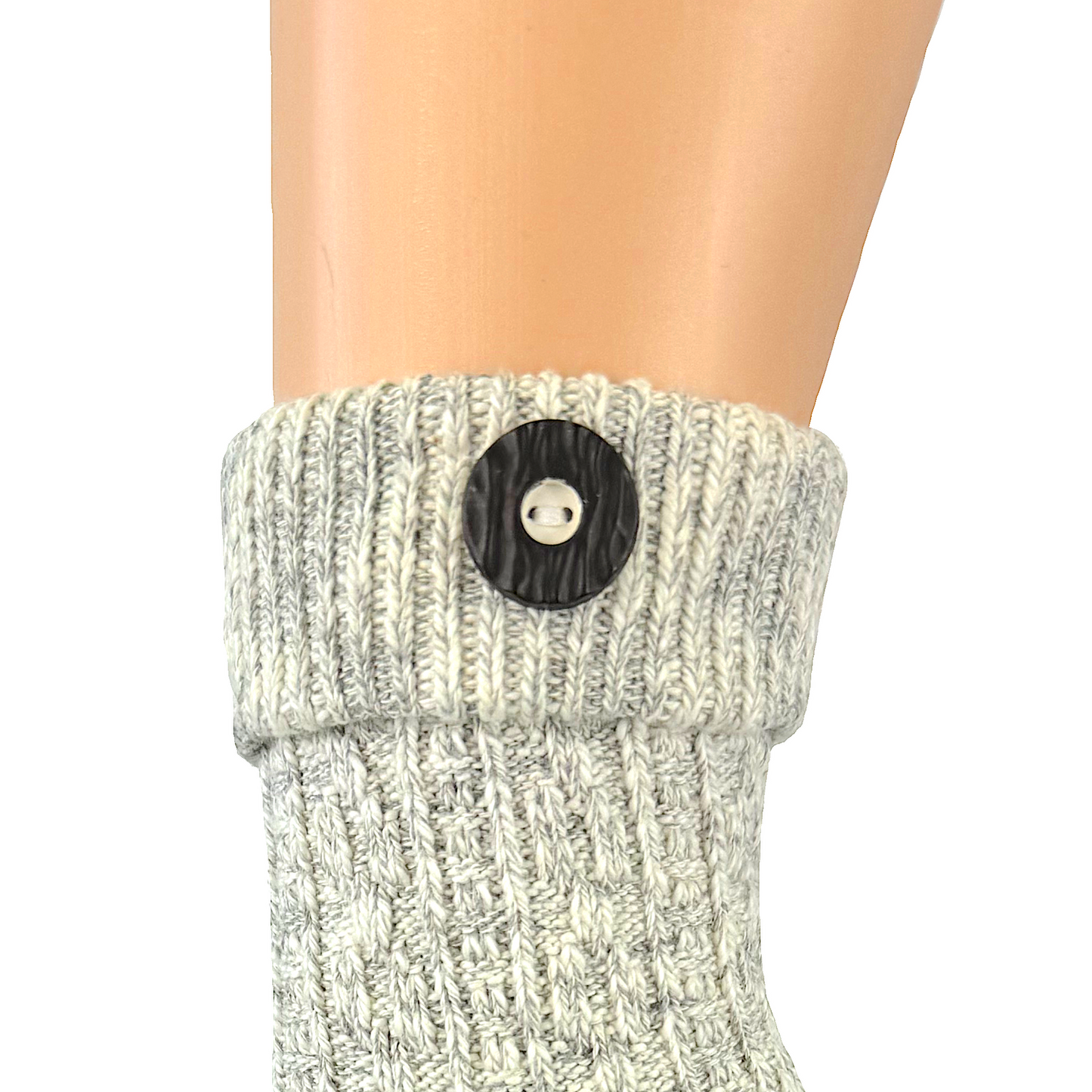 Damen und Herren Trachtensocken im modernen Landhaus-Stil mit Hirschhornknopf– handgekettelte Naht – (grau)